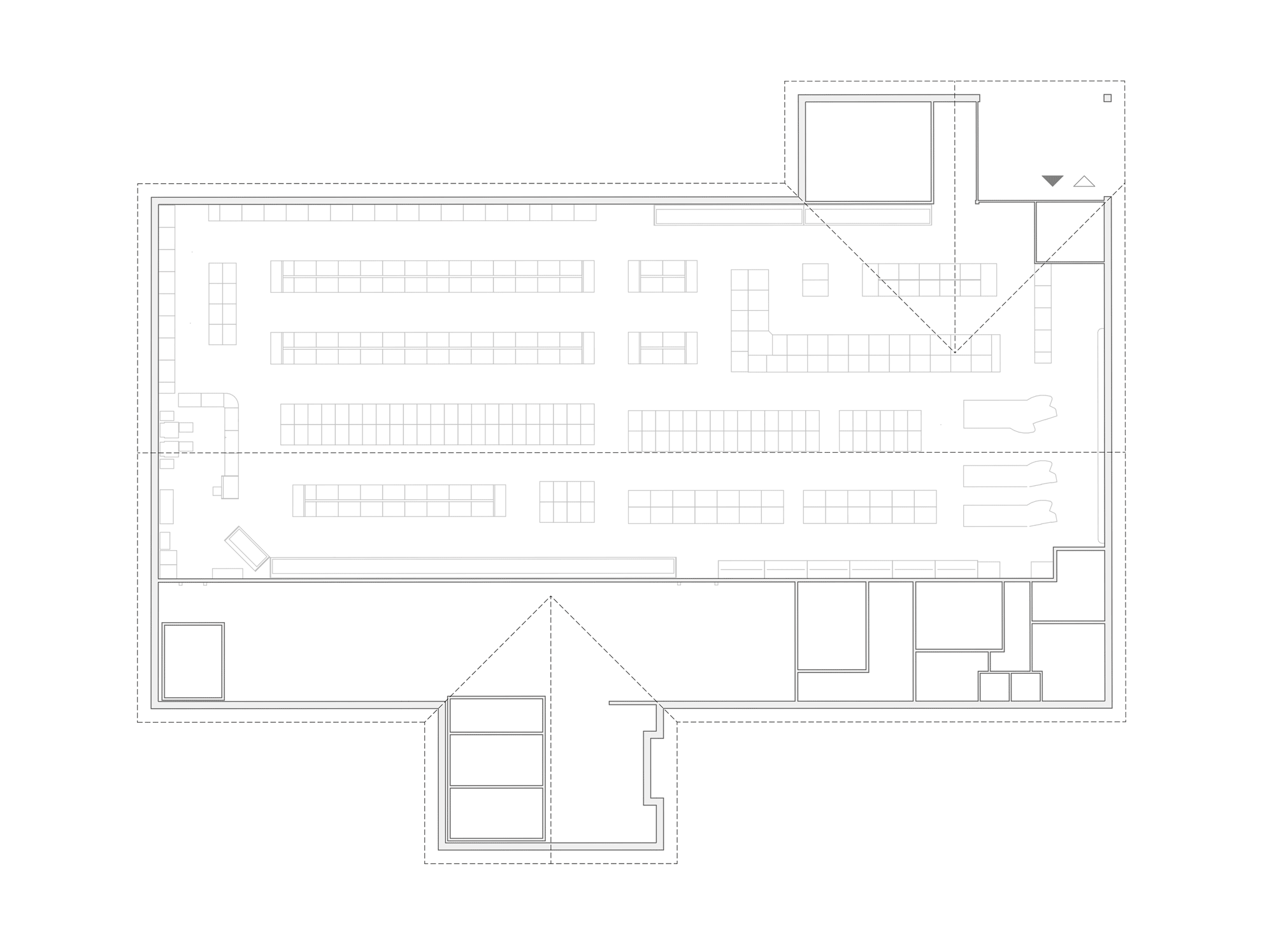 Grundrissdarstellung der neuen Raumstruktur der Low-Tech-Kindertagesstätte im ehemaligen Supermarkt
